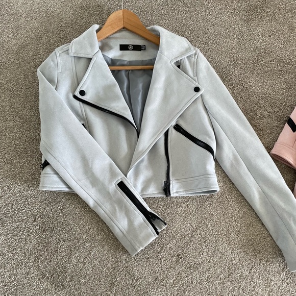 BNWOT motorcycle cropped suede pink / blue jacket sz 0 xs - Picture 4 of 5